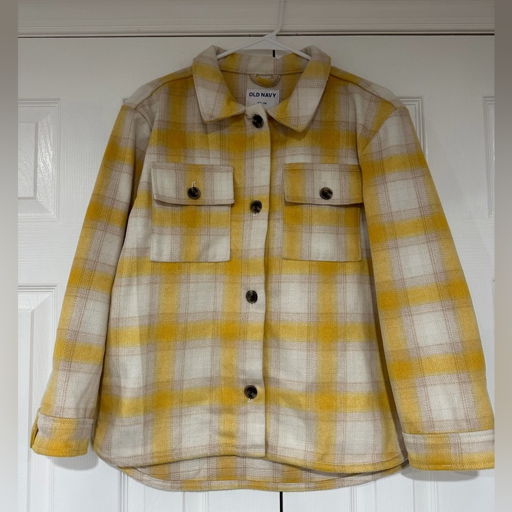 Old Navy Yellow and Cream Plaid Button-Up Shacket
